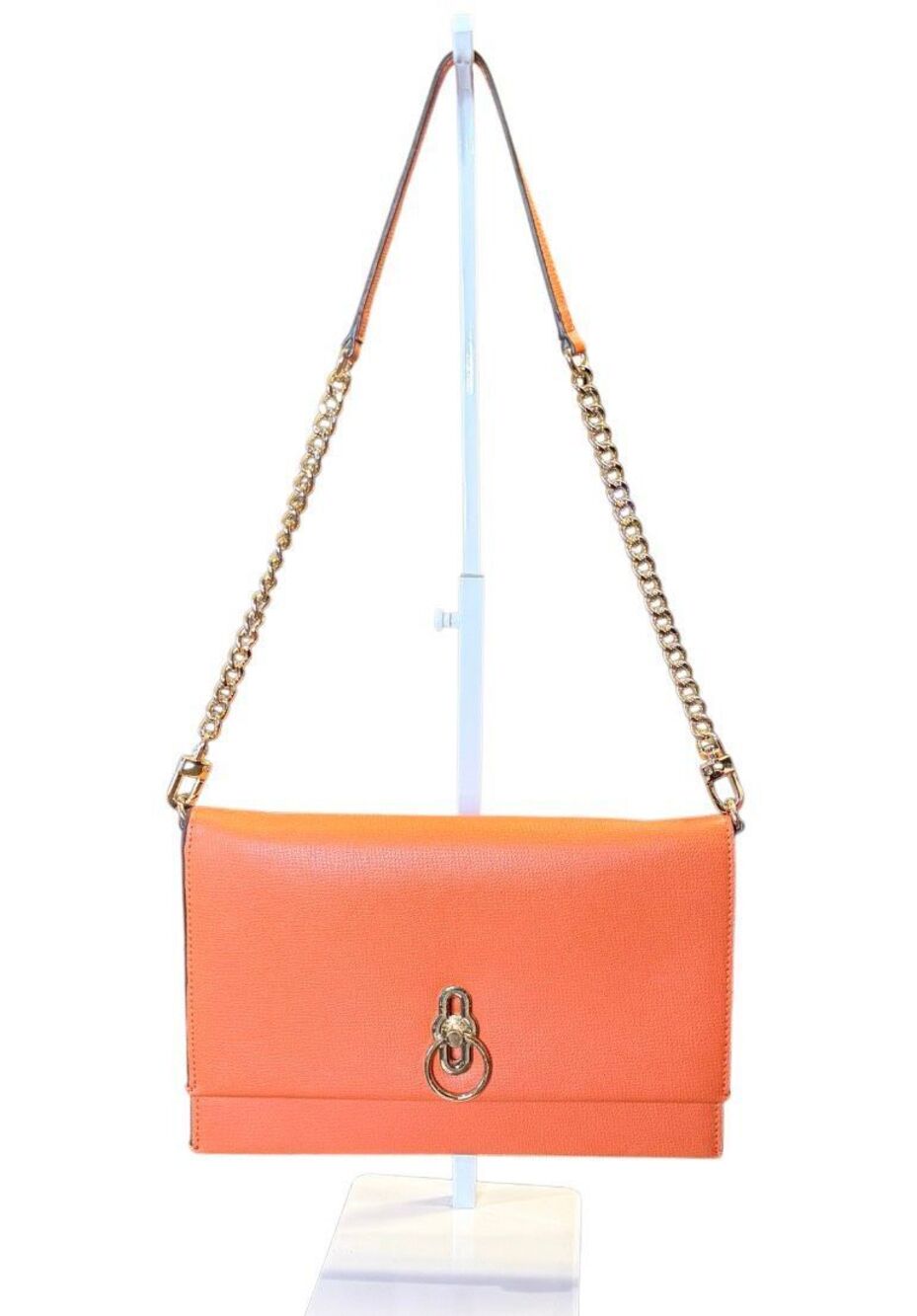 Gianni Bini Orange Envelope Style Shoulder Purse With Gold Chain Strap & Lock Cl